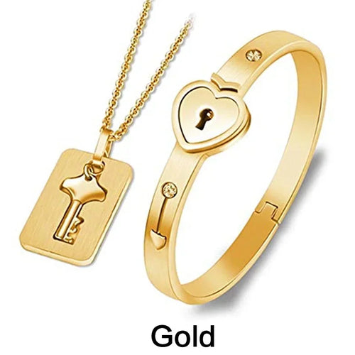 Pulsera Corazón + Collar Llave: Para Parejas