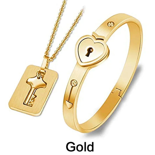 Pulsera Corazón + Collar Llave: Para Parejas