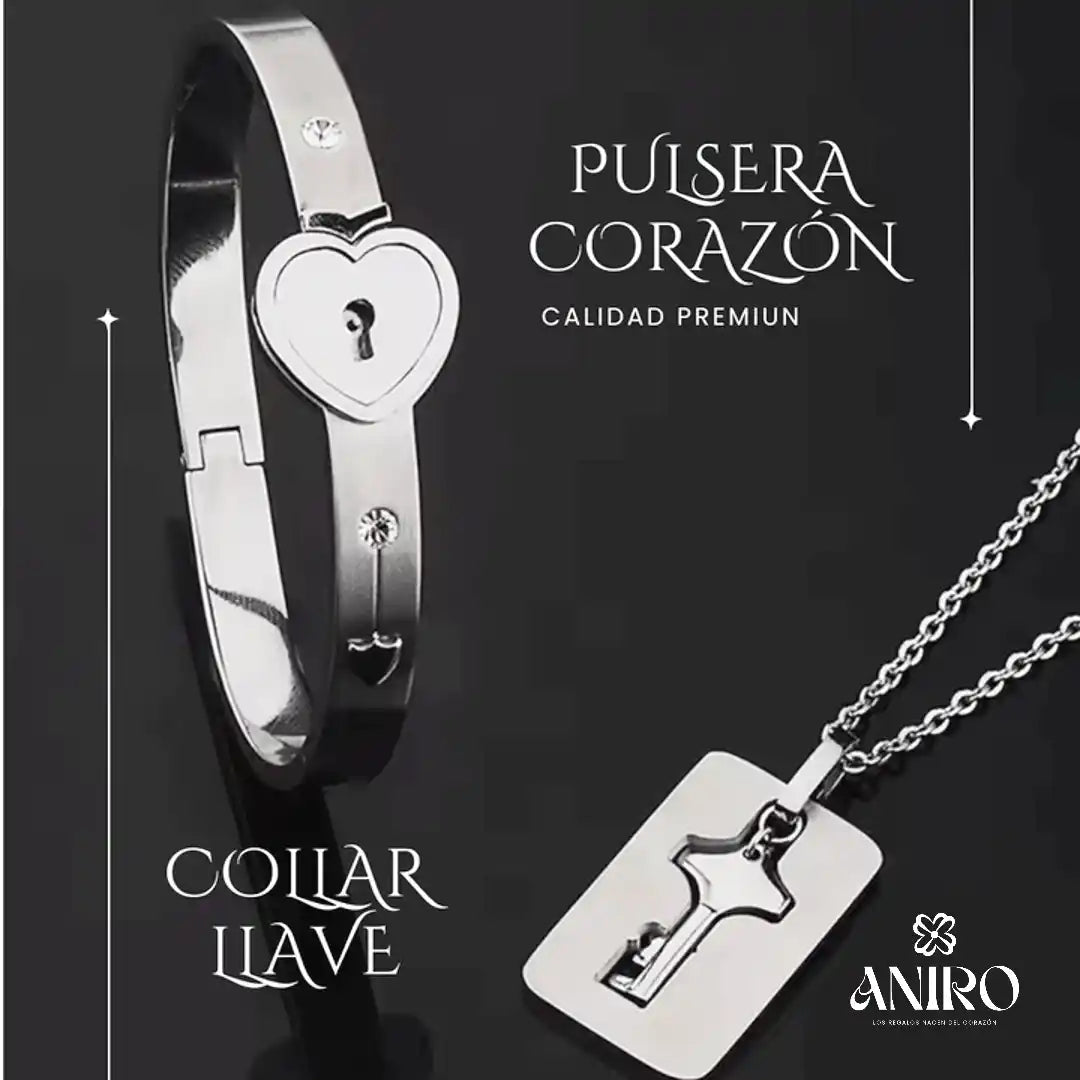 Pulsera Corazón + Collar Llave: Para Parejas